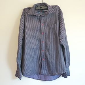 Netplay Purple and Black Striped Long Sleeve Deess Shirt Size Medium